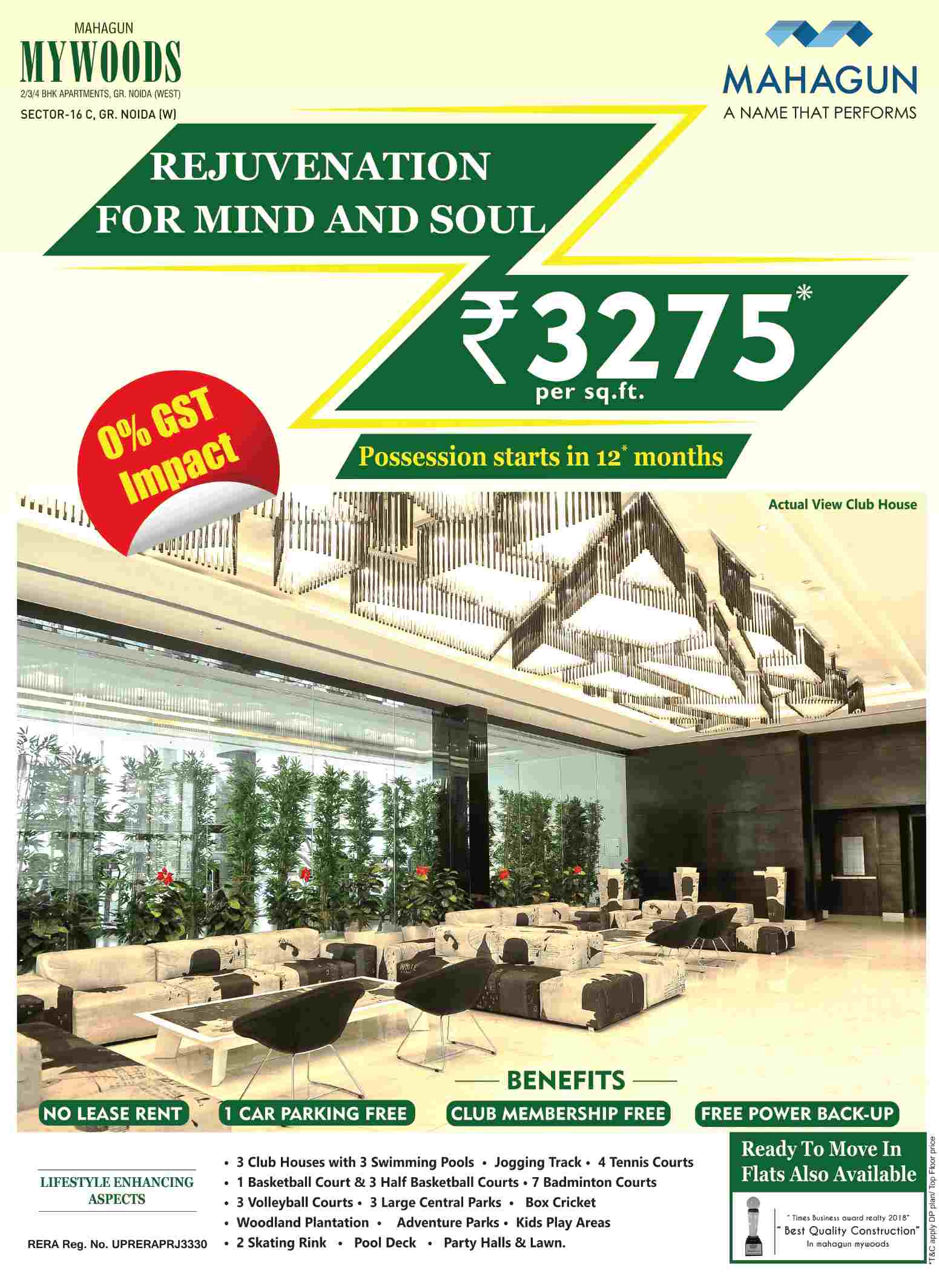 Rejuvenation for mind and soul @ Rs. 3275 per sqft. at Mahagun Mywoods in Greater Noida